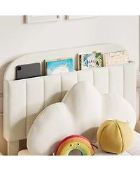 homfan 2 Sets Twin Upholstered Platform Bed Set, Bookcase Headboard with Large Storage Drawer, No Box Spring Required, Easy Assembly