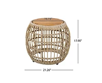 sumyeg Acacia Wood Outdoor Side Table with Wicker Base, Round Accent Table