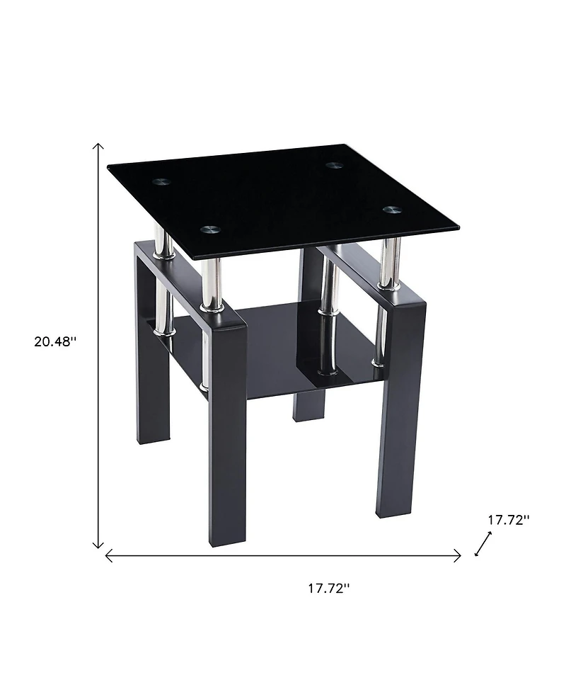 HomeRoots Glass and Metal Square End Tables With Shelf