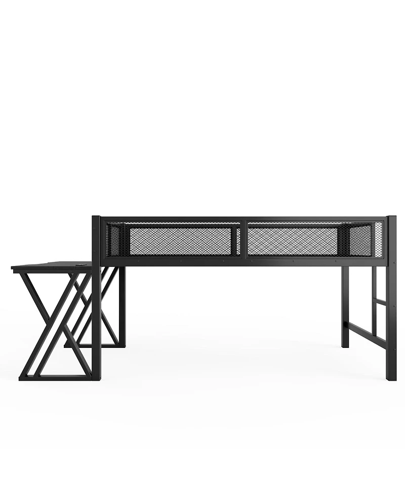 Streamdale Furniture Twin Xl Gaming Loft Bed with Desk, Led Lights, Usb Ports and Staircase