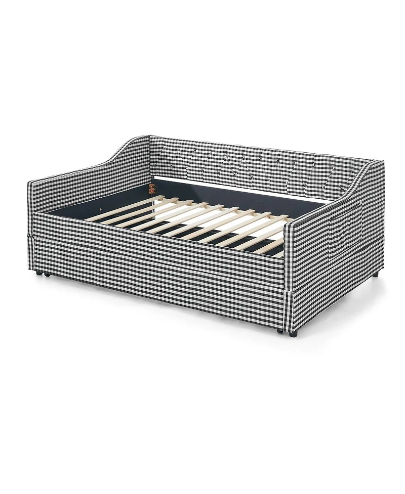 Streamdale Furniture Upholstered Full-Size Convertible Daybed with Trundle and Side Storage