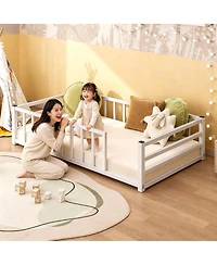 Streamdale Furniture Twin Size Metal Floor Bed with Guardrails