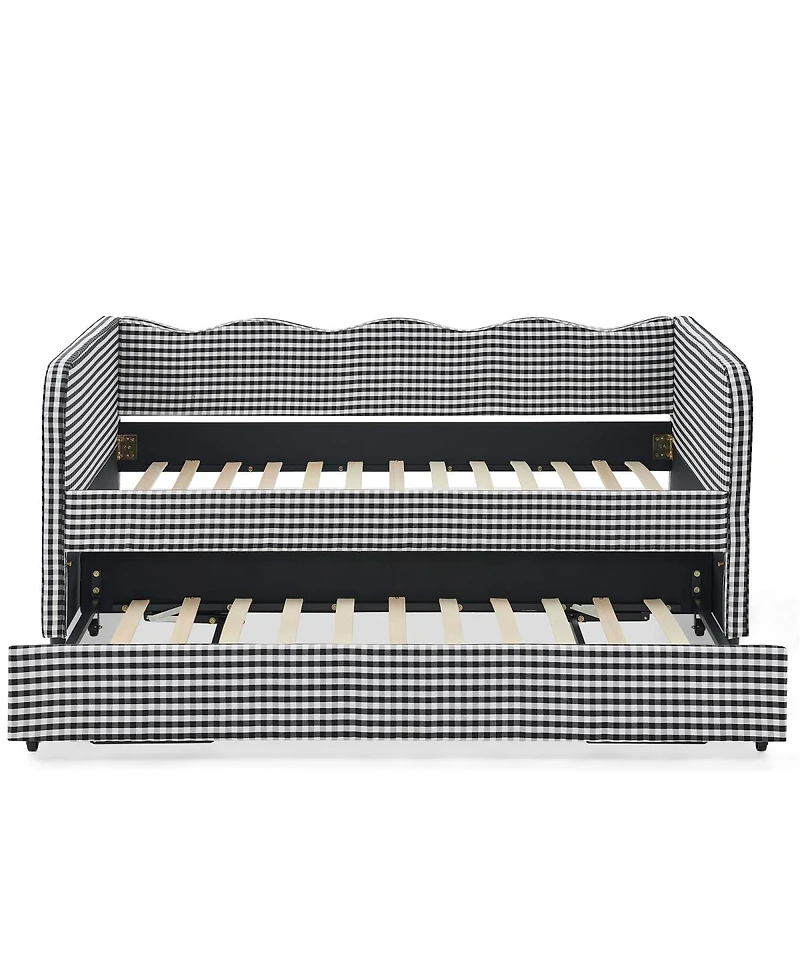 Streamdale Furniture Gingham Upholstered 3-in-1 Twin Daybed with Trundle and Storage