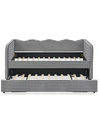 Streamdale Furniture Gingham Upholstered 3-in-1 Twin Daybed with Trundle and Storage