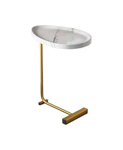 HomeRoots 24" Faux Marble and Metal Oval End Table