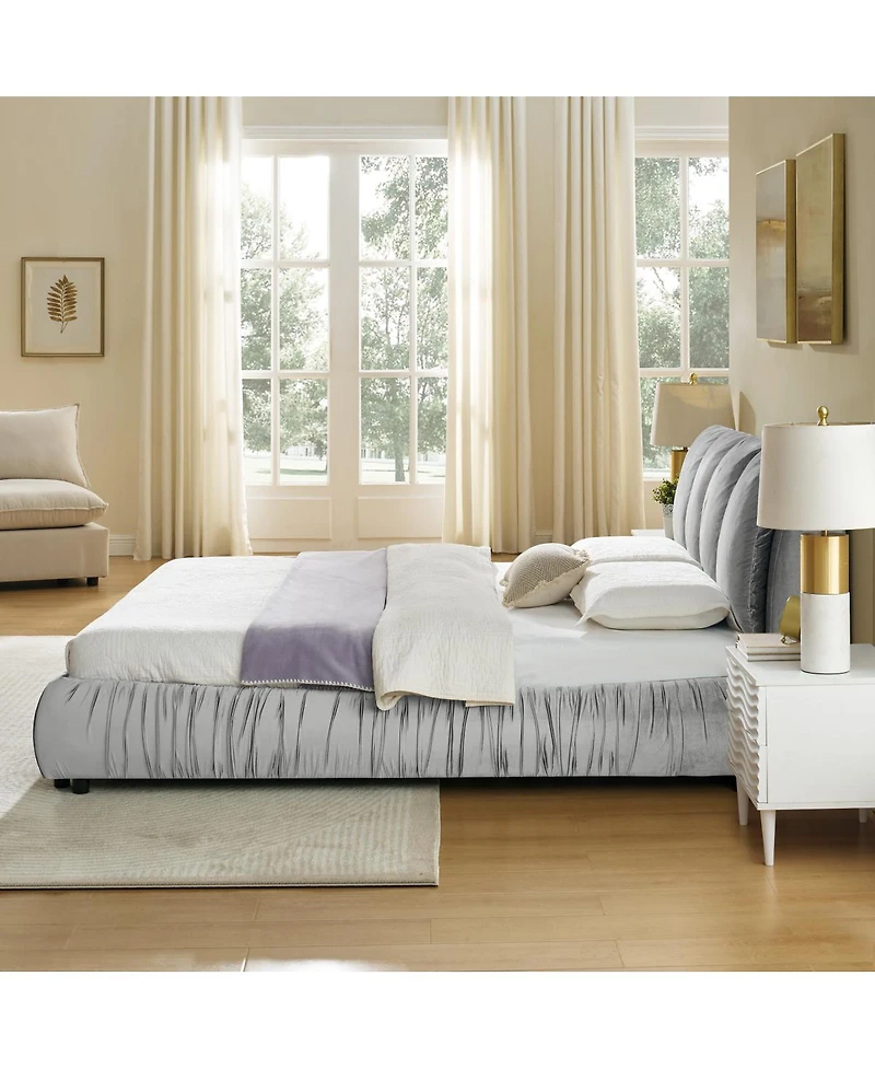 Streamdale Furniture Queen Size Upholstered Bed Frame with Segmented Velvet Headboard
