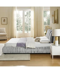 Streamdale Furniture Queen Size Upholstered Bed Frame with Segmented Velvet Headboard
