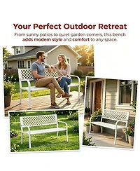homfan 50" Heavy Duty Steel Patio Garden Bench for 2, Outdoor Chair,Weather Resistant, Durable Geometric Backrest, Ideal for Yard, Porch, Deck Seating