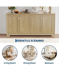 homfan 60" Buffet Cabinet 4-Door Sideboard with Adjustable Shelves, Farmhouse Coffee Bar Console for Living Room and Kitchen