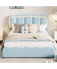 homfan Upholstered Platform Bed Frame, Full Frame with Led Lights, Adjustable Headboard, 2 Storage Drawers, No Box Spring Needed, Easy Assembly