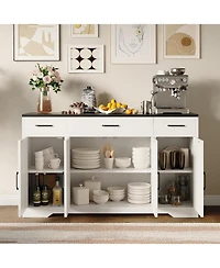 homfan 55" Buffet Cabinet 3 Drawers and 4 Doors, Farmhouse Sideboard with Adjustable Shelves, Coffee Bar for Kitchen and Dining