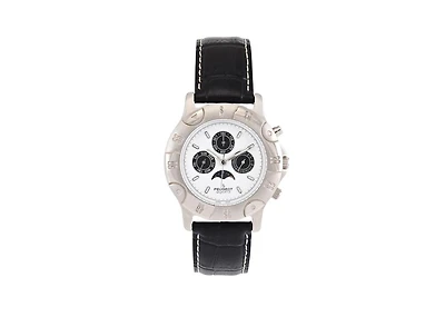 Peugeot Mens Round 40mm Multi-Function Moon Phase Watch with Leather Band