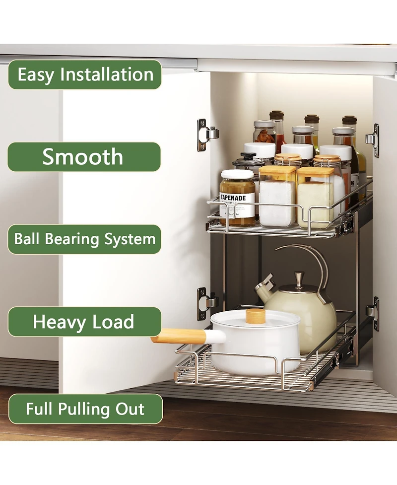 Lovmor 2 Tier Individual Pull Out Cabinet Organizer Slide Kitchen Storage Sliding Shelves