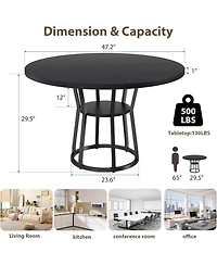 homfan 47 Inch Farmhouse Round Dining Table, Wood Kitchen Table with 2-Tier Storage Shelf for or Living Room