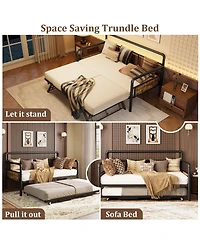 homfan Daybed with Trundle, Twin Daybed with Pop Up Trundle Set, Metal Twin Bed Frame with Steel Slat Support, Easy Assembly