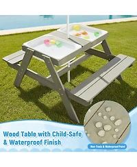 homfan 4 1 Kids Sand and Water Table, Wooden Sensory Activity Table with Removable Umbrella for Toddlers
