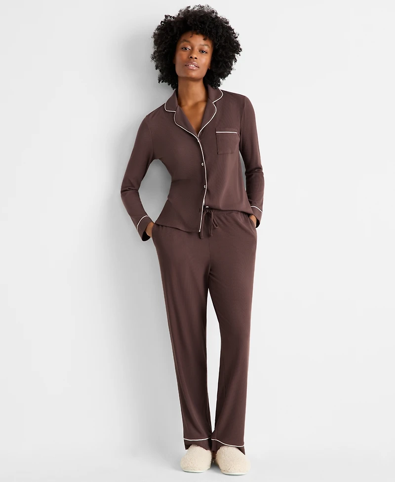 State of Day Women's 2-Pc. Packaged Ribbed Notched-Collar Pajamas Set Xs-3X, Created for Macy's