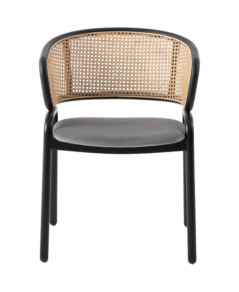 LeisureMod Devon 5-Piece Outdoor Dining Set - Round Glass Table with 4 Black Flower Design Stackable Chairs