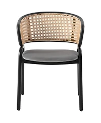 LeisureMod Devon 5-Piece Outdoor Dining Set - Round Glass Table with 4 Black Flower Design Stackable Chairs