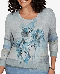Alfred Dunner Women's Provence Chenille Painted Floral Lace Top