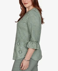 Alfred Dunner Women's Provence Tonal Spliced Patchwork Top