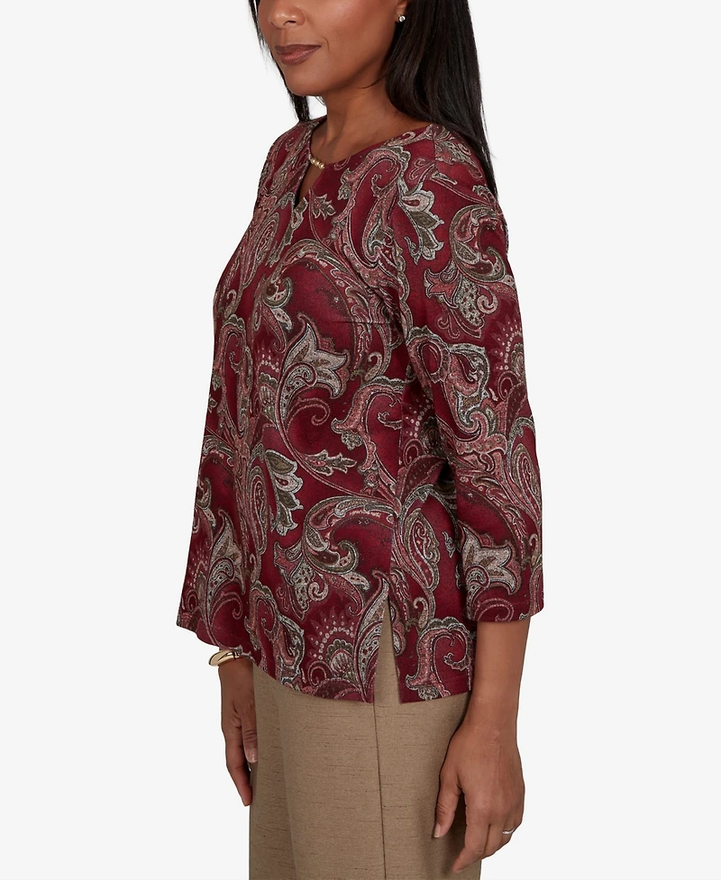 Alfred Dunner Women's Union Square Paisley Scroll Melange Knit Top