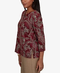 Alfred Dunner Women's Union Square Paisley Scroll Melange Knit Top