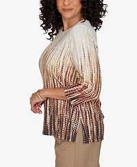 Alfred Dunner Women's Union Square Textured Ombre Squares Top With Necklace
