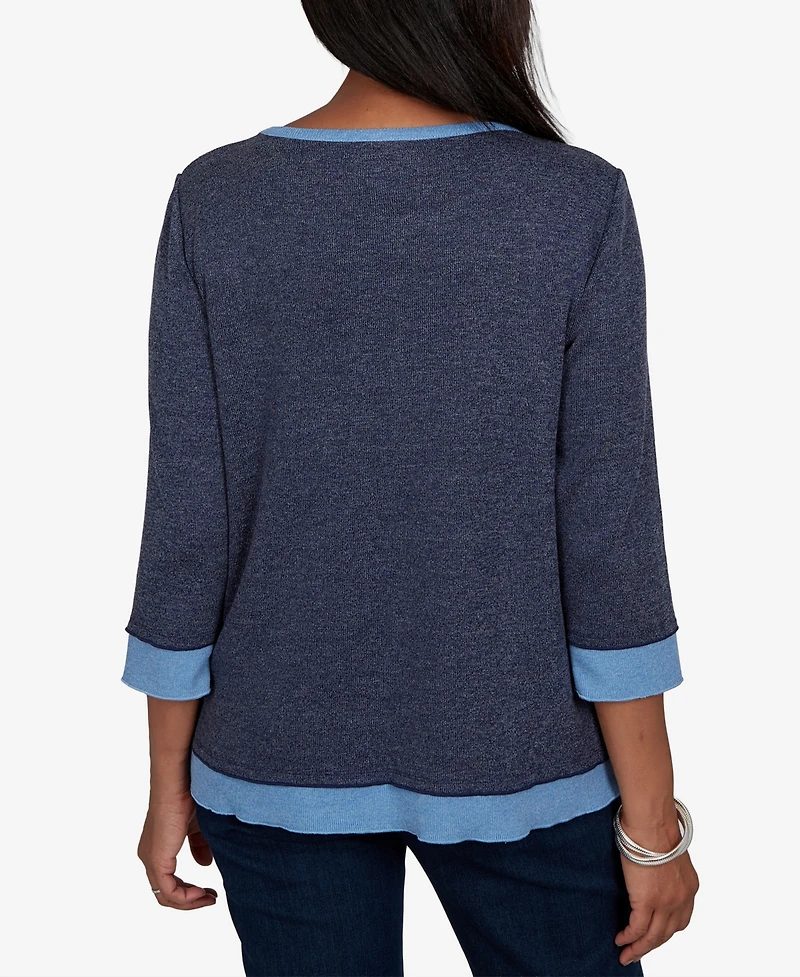 Alfred Dunner Women's Classic Heathered Colorblock Knit Top