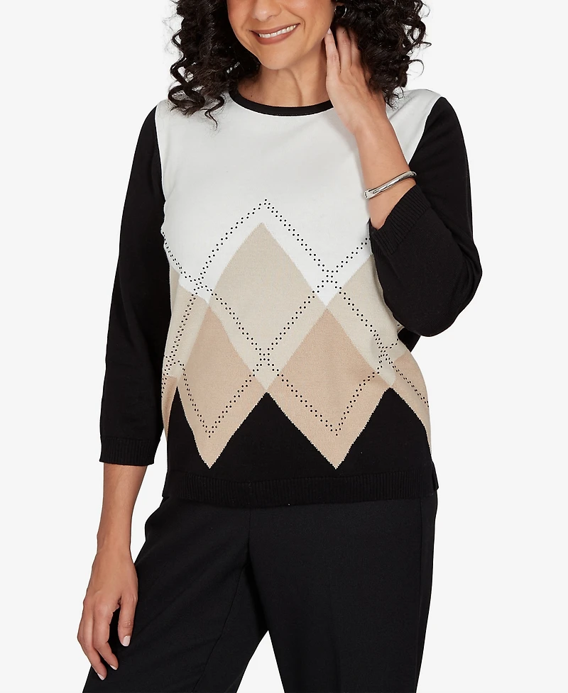 Alfred Dunner Women's Classic Argyle Beaded Sweater