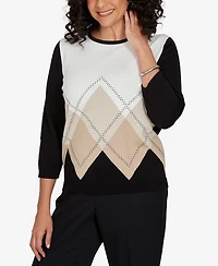 Alfred Dunner Women's Classic Argyle Beaded Sweater