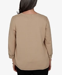 Alfred Dunner Women's Travel Advisory Beaded Scroll Embellished Sweater