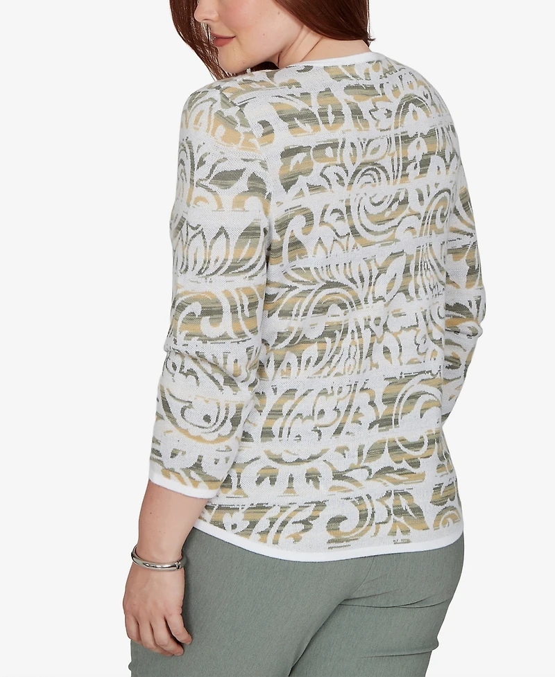 Alfred Dunner Women's Provence Paisley Stripe Spacedye Sweater