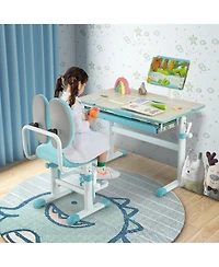 Height-Adjustable Kids Desk Children Study Table with Tilt Desktop & Book Stand