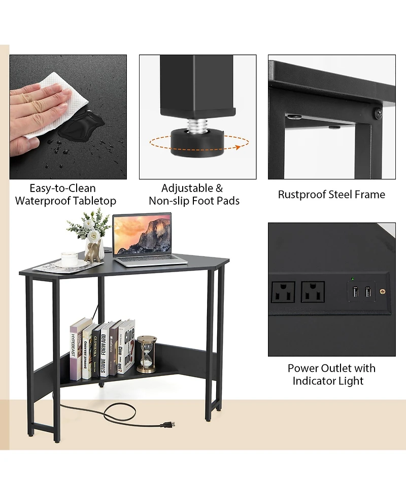 Triangle Computer Desk Corner Desk Home Office w/Power Outlets Usb Ports