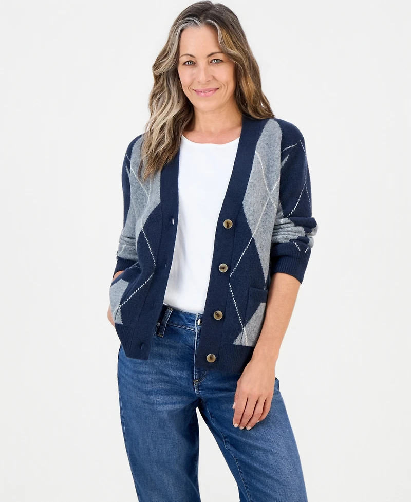 Style & Co Petite Argyle V-Neck Button-Front Cardigan, Macy's Exclusive