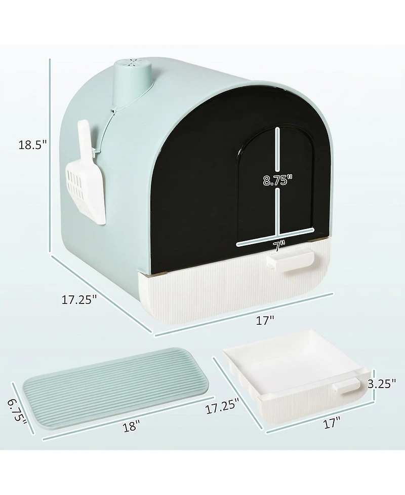Ruie Fully Enclosed Cat Litter Box with Lid Drawer Scoop and Mat