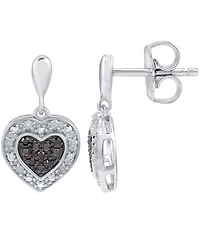 Black & White Diamond Heart Drop Earrings (1/6 ct. t.w.) in Sterling Silver