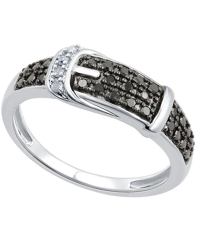 Black Diamond (1/8 ct. t.w.) & White Accent Buckle Ring Sterling Silver