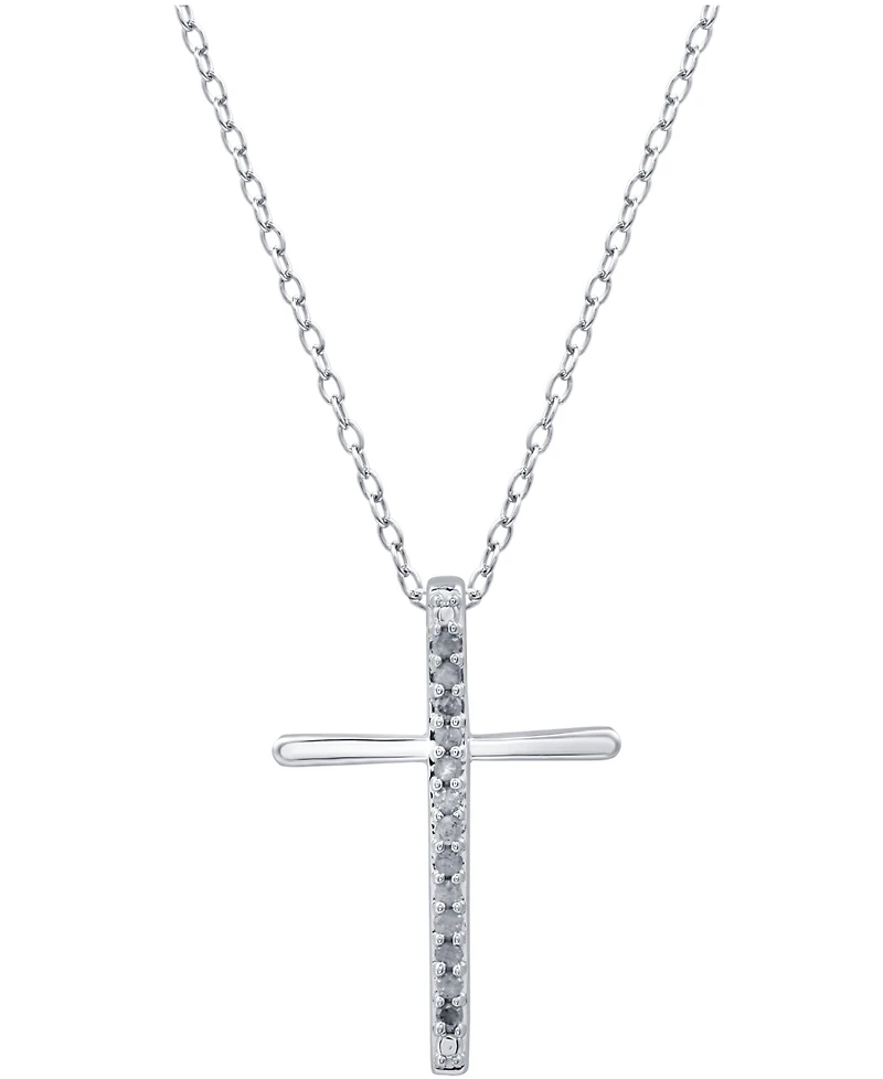 Diamond Cross 18" Pendant Necklace (1/10 ct. t.w.) Sterling Silver or & 14k Gold-Plate