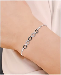 Black Diamond (1/10 ct. t.w.) & White Diamond (1/20 ct. t.w.) Oval Link Bolo Bracelet in Sterling Silver