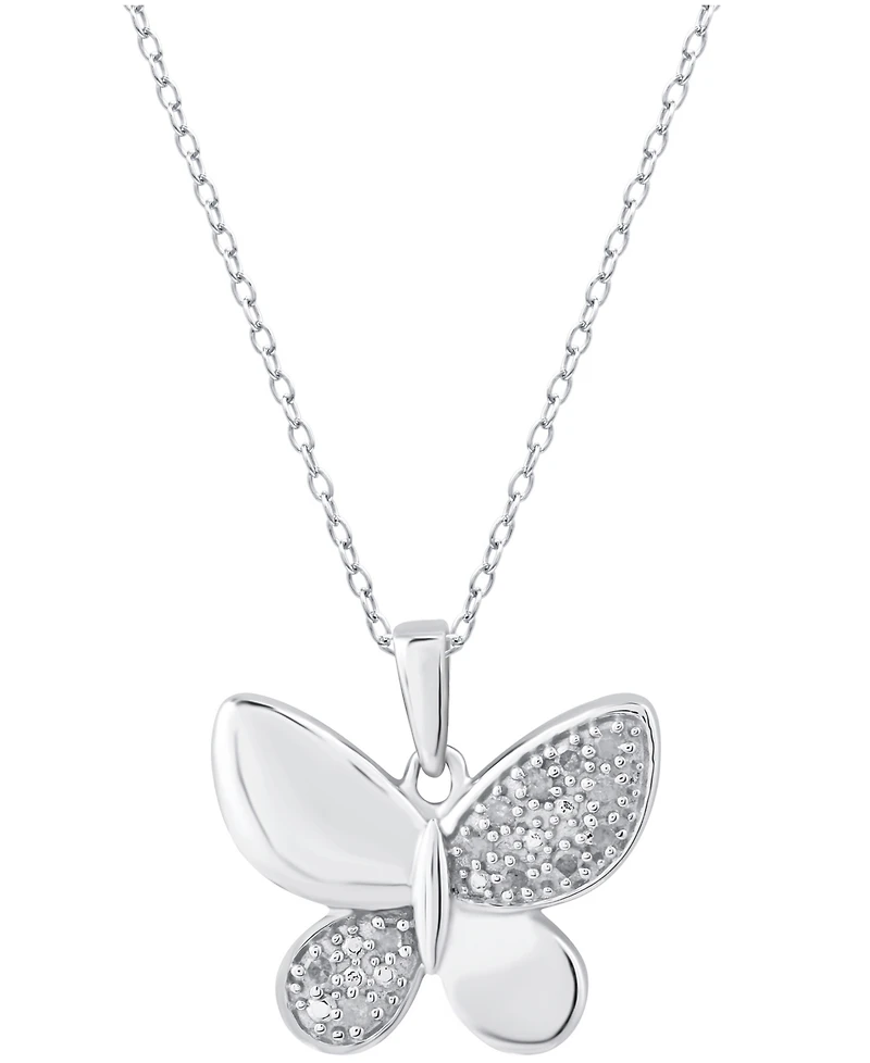 Diamond Butterfly 18" Pendant Necklace (1/10 ct. t.w.) in Sterling Silver