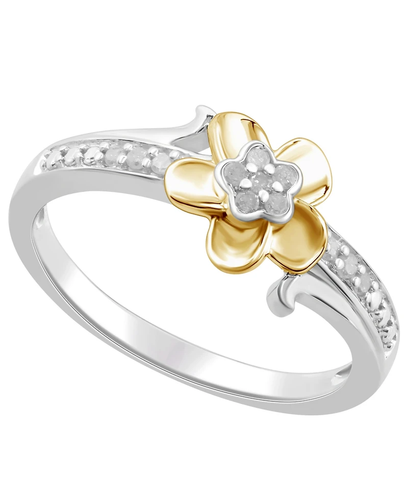 Diamond Flower Ring (1/10 ct. t.w.) in Sterling Silver & 14k Gold-Plate