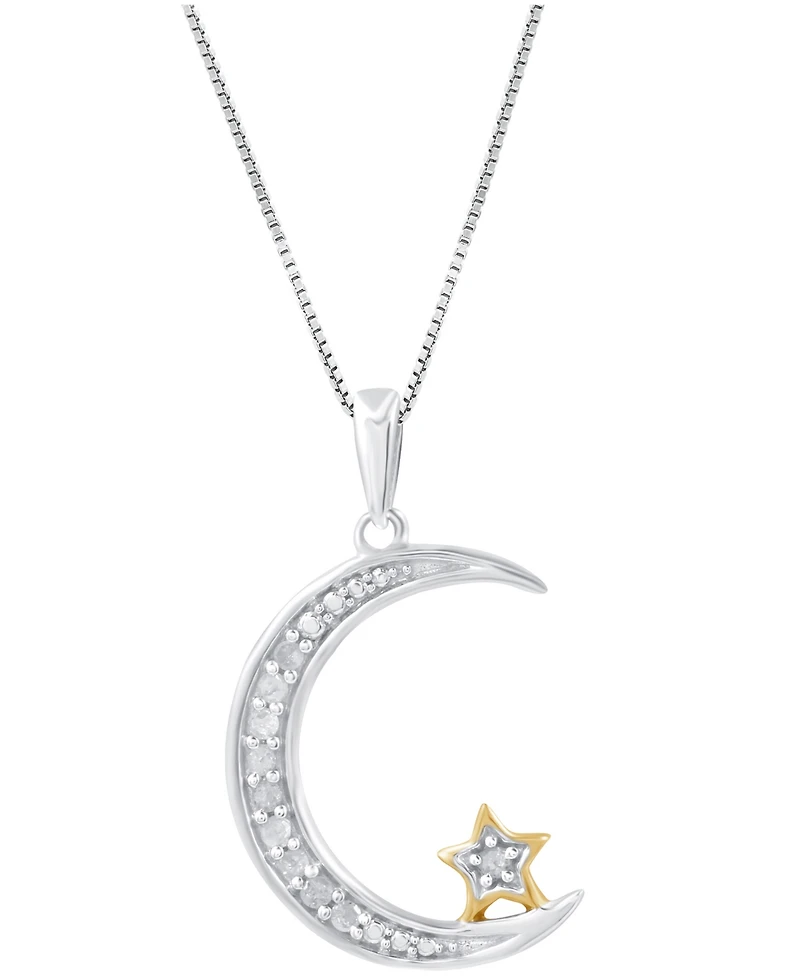 Diamond Moon & Star 18" Pendant Necklace (1/10 ct. t.w.) in Sterling Silver & 14k Gold-Plate