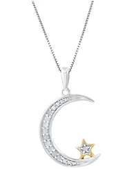 Diamond Moon & Star 18" Pendant Necklace (1/10 ct. t.w.) in Sterling Silver & 14k Gold-Plate