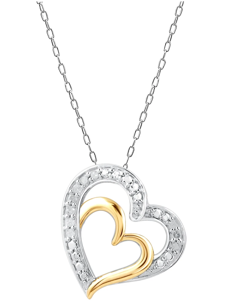 Diamond Double Heart 18" Pendant Necklace (1/10 ct. t.w.) in Sterling Silver & 14k Gold-Plate