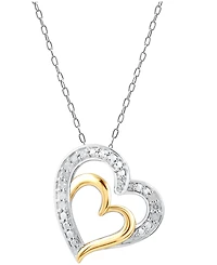 Diamond Double Heart 18" Pendant Necklace (1/10 ct. t.w.) in Sterling Silver & 14k Gold-Plate