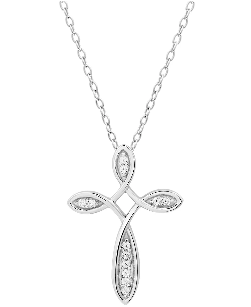 Diamond Loop Cross 18" Pendant Necklace (1/10 ct. t.w.) in Sterling Silver
