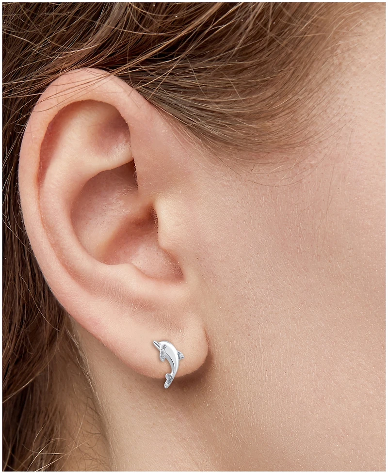 Diamond Dolphin Stud Earrings (1/10 ct. t.w.) in Sterling Silver