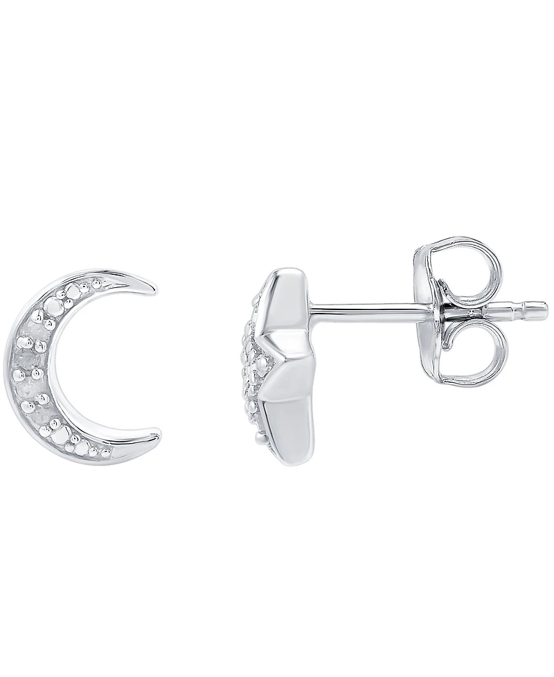 Diamond Moon & Star Stud Earrings (1/10 ct. t.w.) in Sterling Silver
